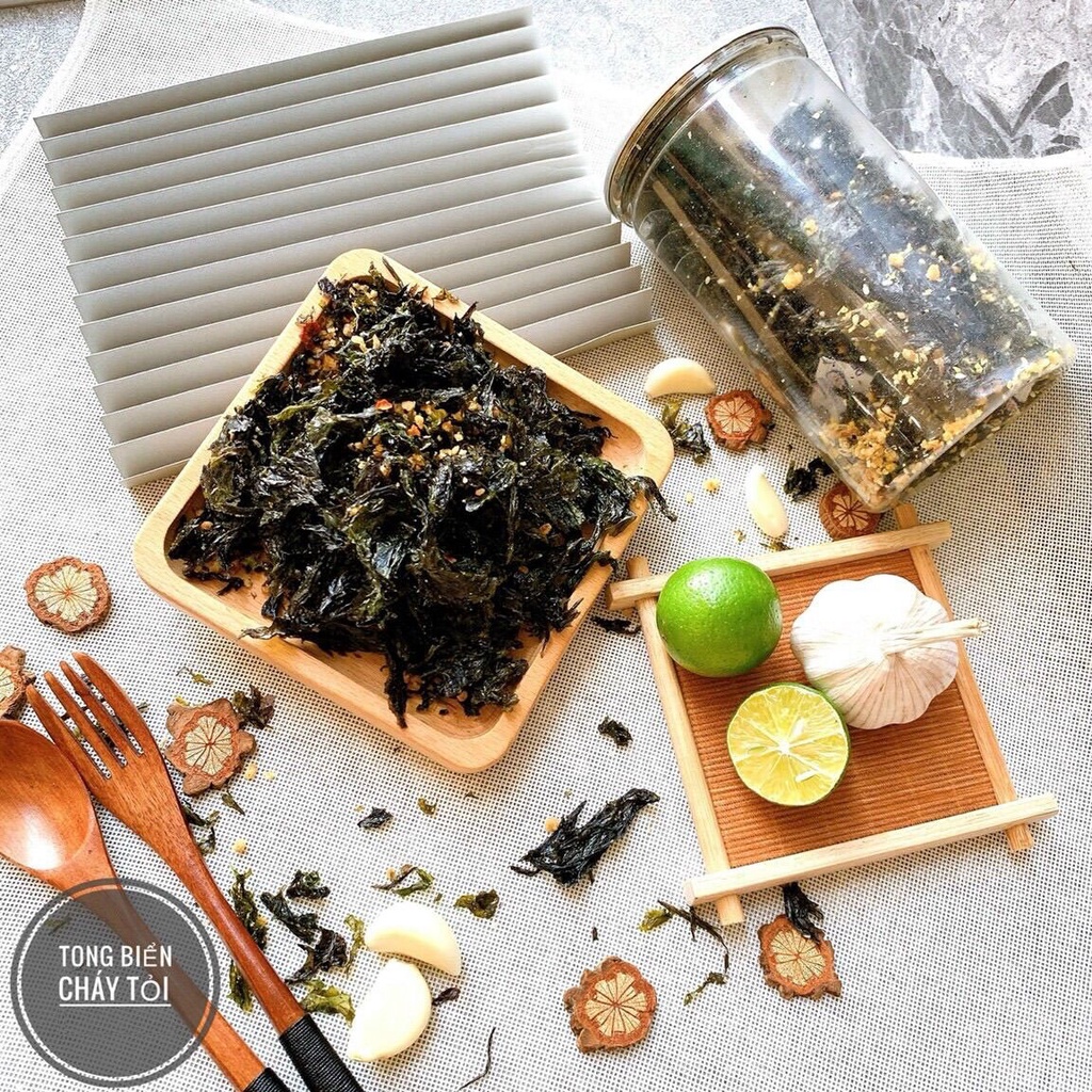 Rong biển cháy tỏi 200g ăn liền vị hấp dẫn, rong biển giòn rụm - Ăn vặt nhà Cốm