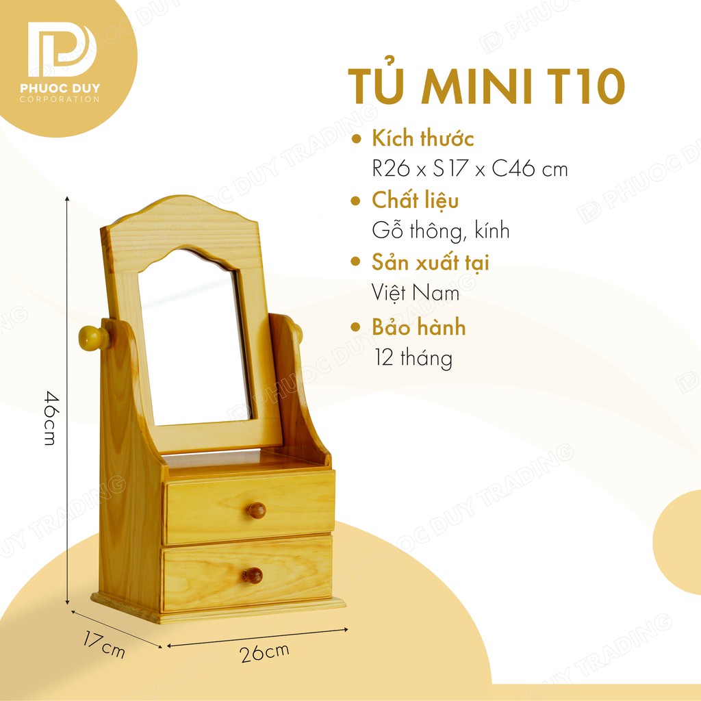 Tủ mini để bàn đa năng - Tủ nữ trang mỹ phẩm T10 có gương
