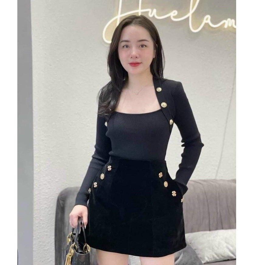 Áo Len Tăm Cổ Vuông Tà Xéo, Áo Len Nữ Dài Tay Thu Đông | BigBuy360 - bigbuy360.vn