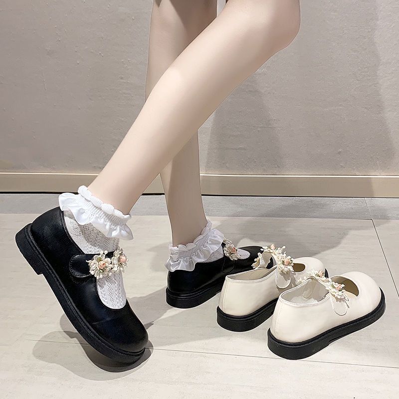 Giày Da Mềm Họa Tiết Hoa Thời Trang Dễ Phối Đồ Cho Nữ