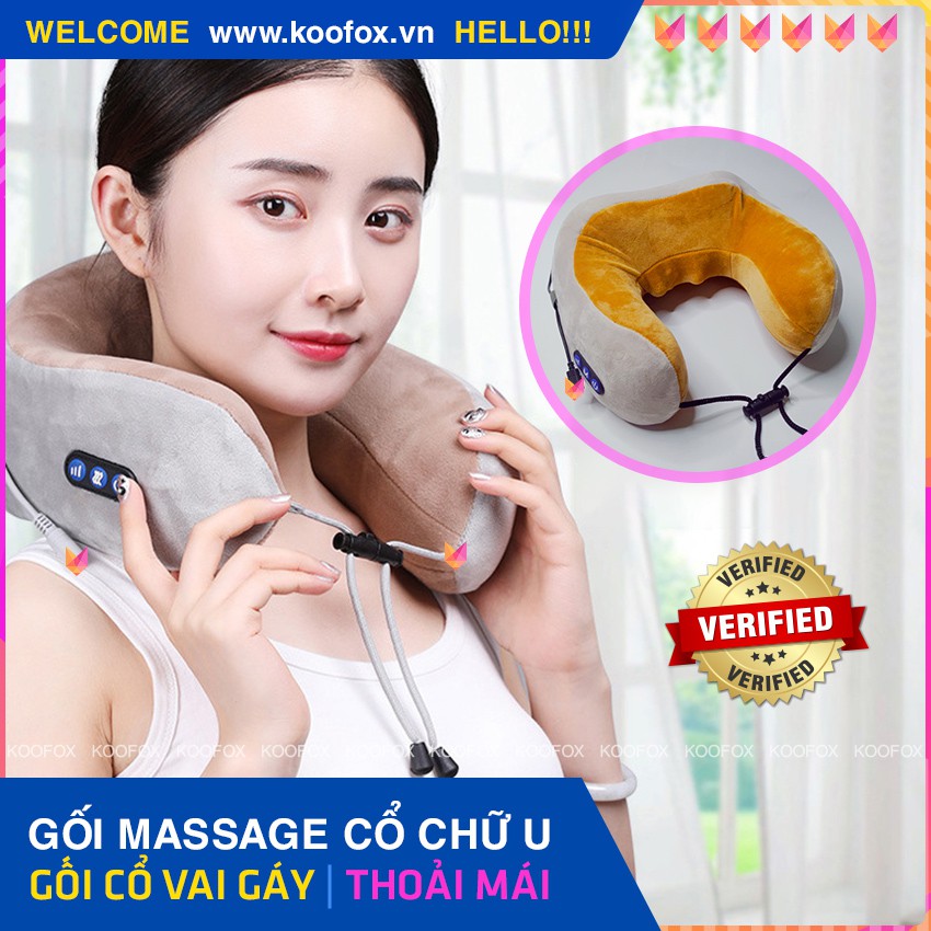 [HẾT MỎI CỔ] Gối Massage Cổ Chữ U Không dây 360 độ - Đánh tan đau cổ, mỏi gáy, nhức mỏi vùng cổ - KOOFOX