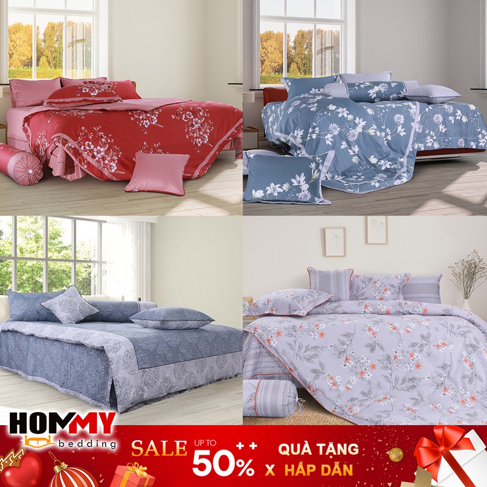 ❤️ Bộ Chăn Ga Gối ❤️ Hanvico Blue Sky họa tiết hoa lá chất liệu vải cotton cao cấp bán lẻ