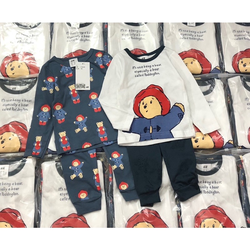 Set 2 bộ cottn gấu Paddington HM dài tay bé trai/ bé gái thu đôngo