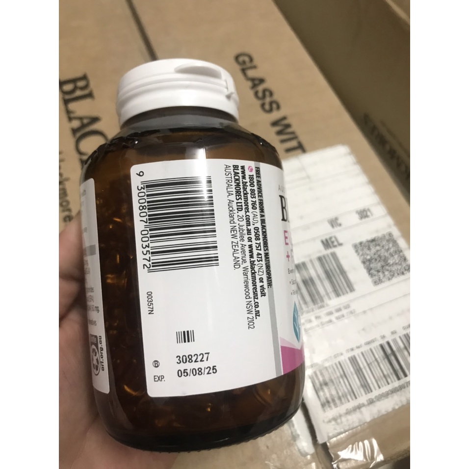Viên uống tinh dầu hoa anh thảo Blackmores+fish oil mẫu mới lọ thủy tinh 100 viên