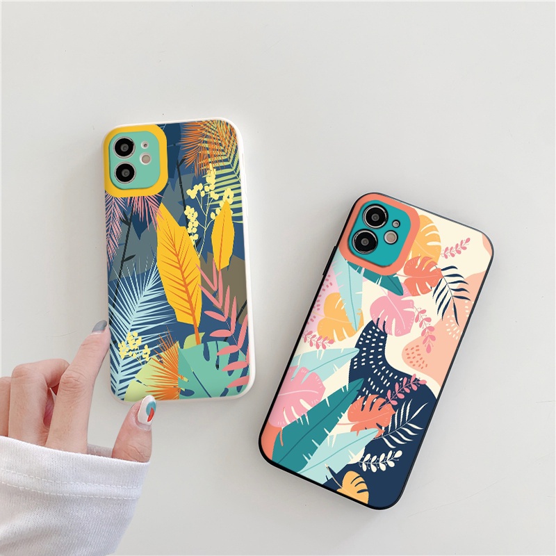 Ốp iphone LÁ CÂY ốp vuông iPhone 12 8plus x 11promax 7plus 8 6 6Plus 7Plus 8Plus X Xs Max 13 Promax tr192