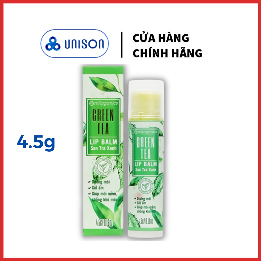 Son dưỡng không màu Milaganics son thỏi tẩy tế bào chết môi trà xanh (4.5g) Unison Shop