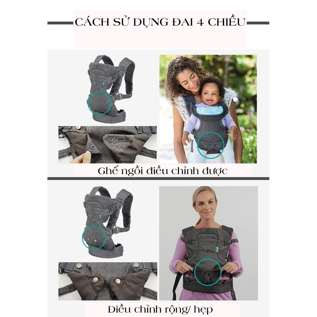 Địu em bé 4 tư thế - Địu Infantino Flip 4-in-1 Convertible Carrier dùng cho bé từ 3.6 – 14.5kg Mỹ