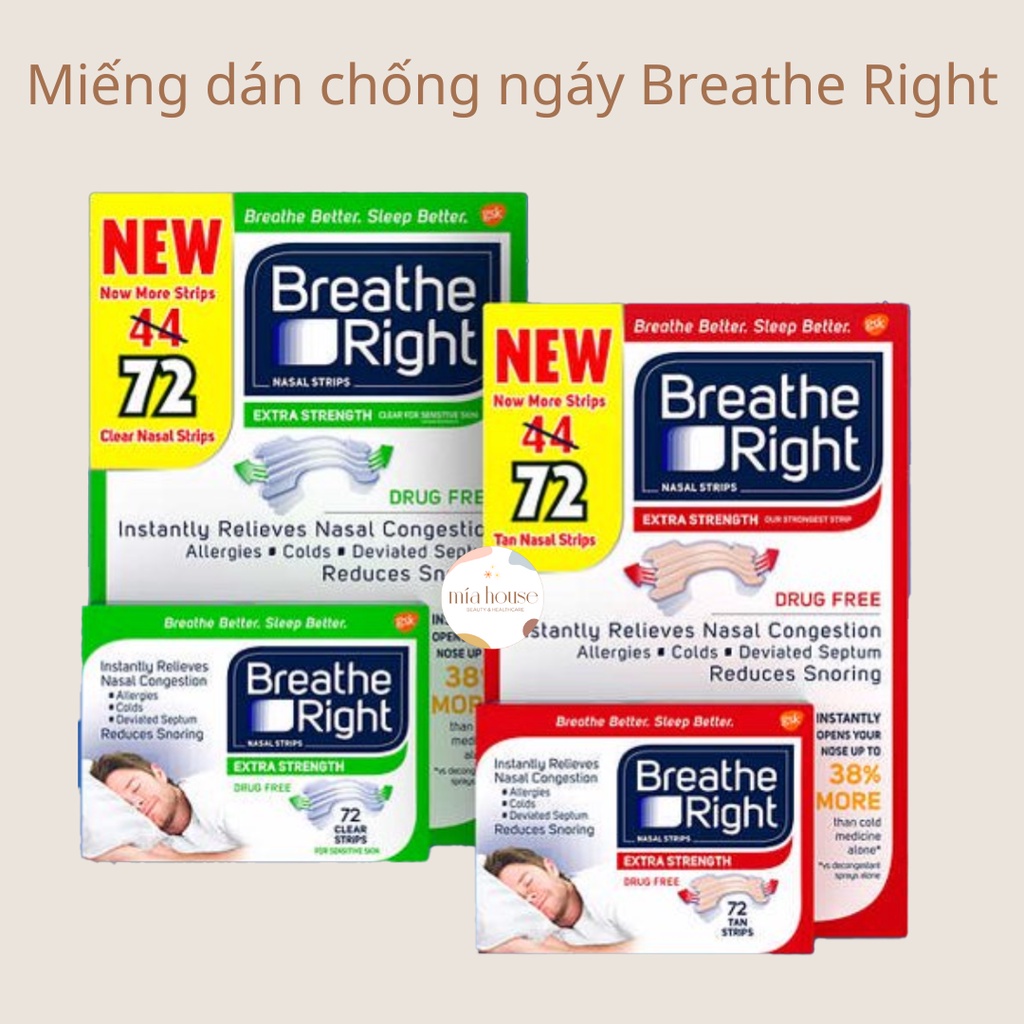 HỎA TỐC - Miếng dán thông mũi/ chống ngáy Breathe Right Nasal Strips Extra Strength Mỹ