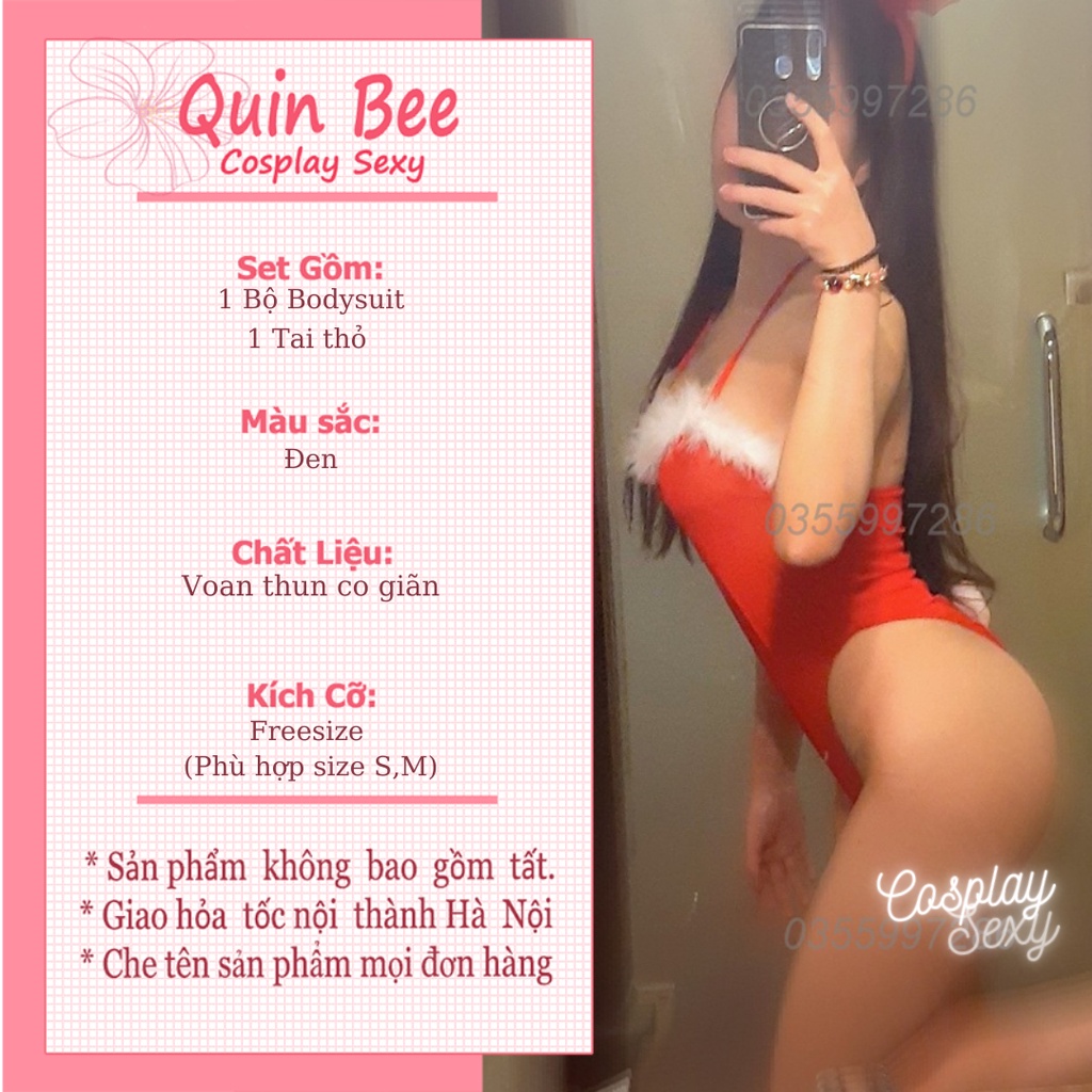 Đồ Ngủ Cosplay Sexy Thỏ Bunny ( Noel ) Điệu Đà, Bộ Bodysuit Sexy Voan Xuyên Thấu Đủ Món _ T900Red QuinBee | BigBuy360 - bigbuy360.vn