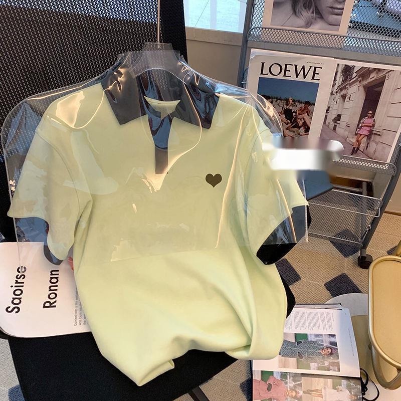 Áo polo Tay Ngắn Dáng Rộng Màu Sắc Tương Phản Phong Cách Hàn Quốc Thời Trang Mùa Hè Dành Cho Nữ