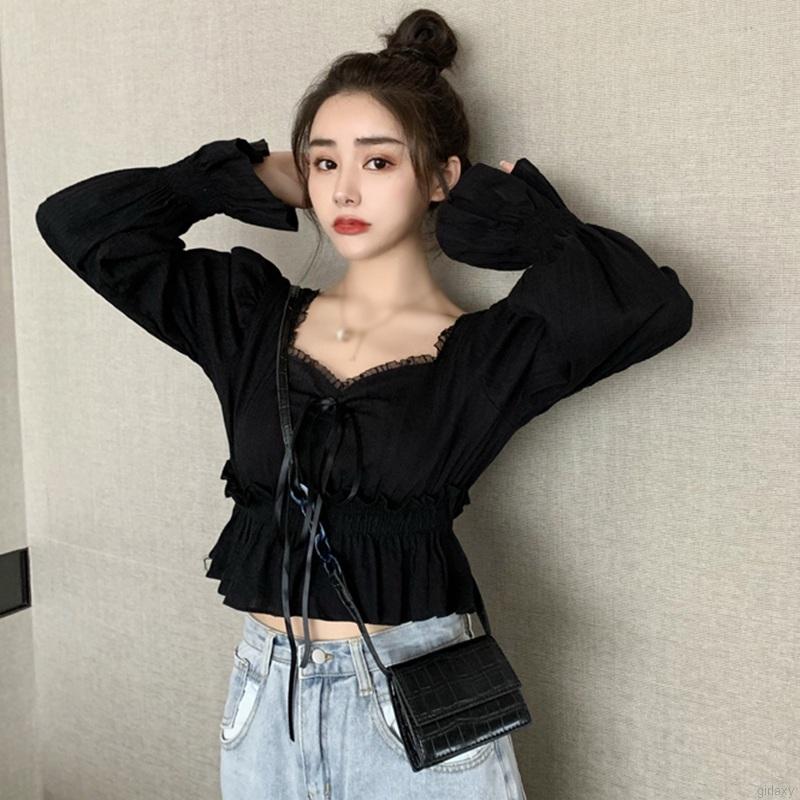 Áo Nữ Tay Dài Phối Ren Thời Trang Quyến Rũ