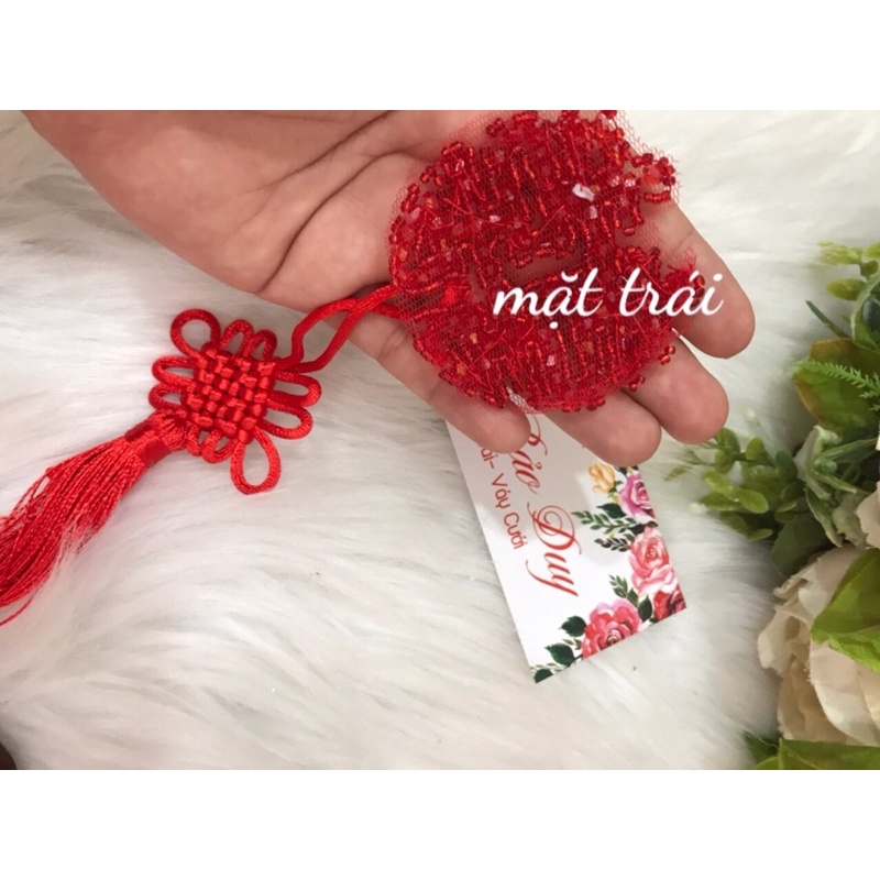 Ren thêu chữ hỷ- tấm hỷ kết tua rua thêu trang trí áo dài cưới