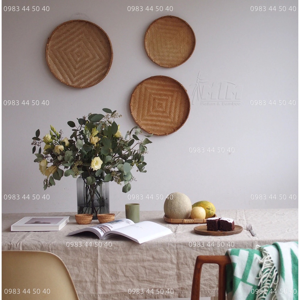 {Giá Sỉ} Đĩa tre l Mẹt tre (Nâu) hun khói, nhúng keo - Trang trí đồ ăn
