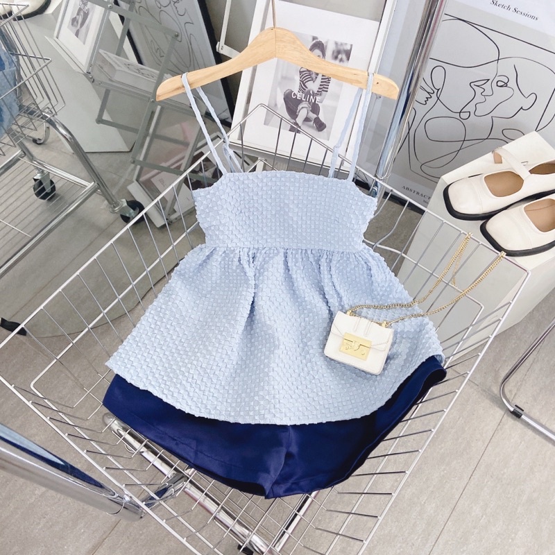 SET ÁO XỐP XANH 2 DÂY BBD + QUẦN SHORT XANH ĐẬM