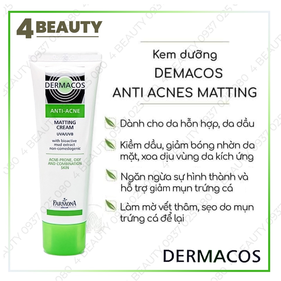 Kem Dưỡng Dermacos Anti-Acne Matting Cream 50Ml - Giảm nhờn, ngừa mụn