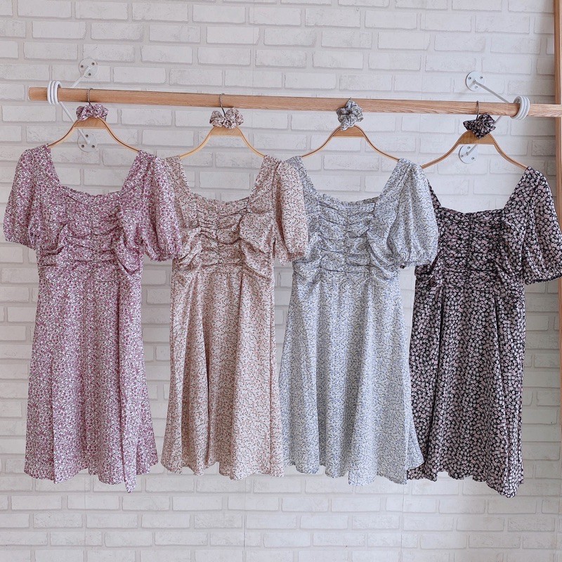Váy hoa nhí nhún ngực tay chun VKE 1002-1 Ulzzang style🌸 Hàng Quảng Châu