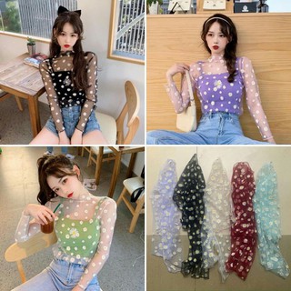 Áo lưới hoa cúc tay dài (Không kèm áo lót trong nhé ạ) (Kèm ảnh thật)