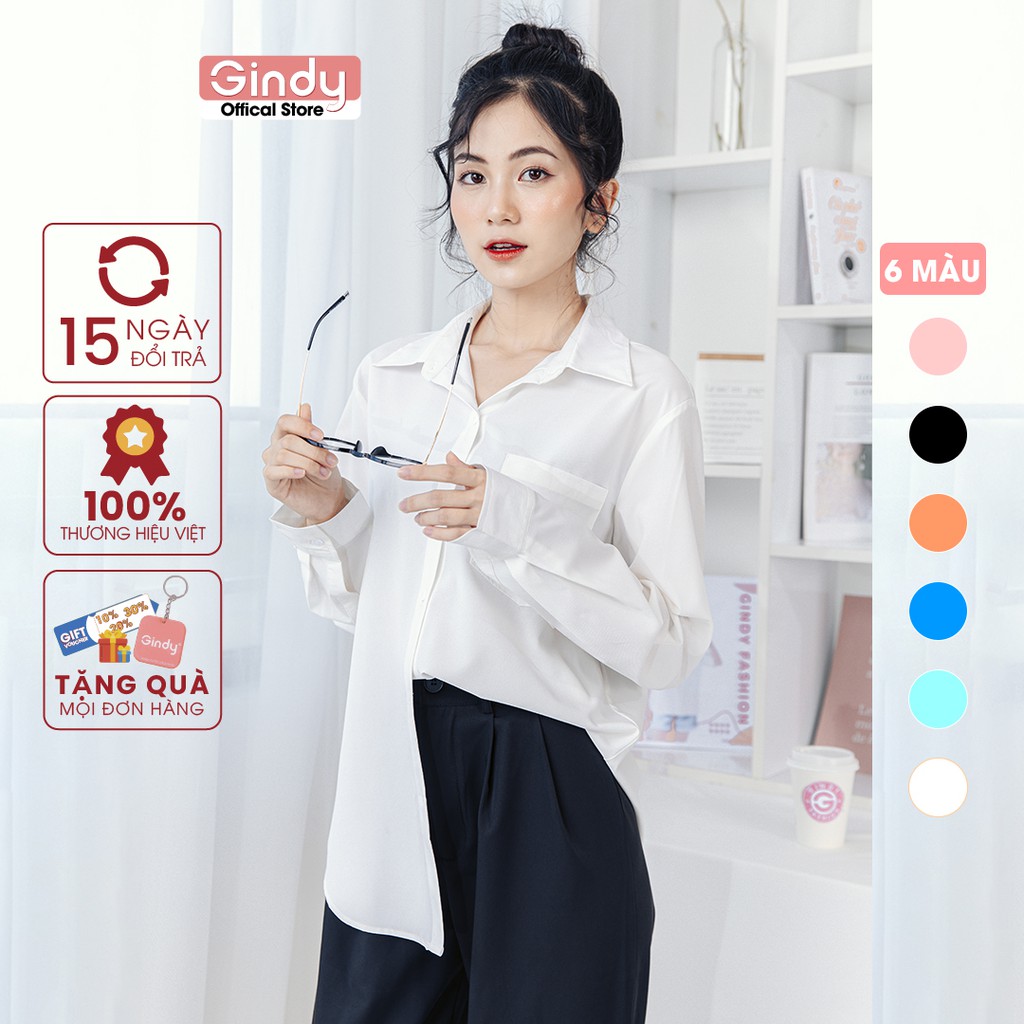 Áo sơ mi nữ GINDY dài tay basic trơn form rộng dáng suông dài kiểu Hàn Quốc thời trang xuân hè 2022 A018 | BigBuy360 - bigbuy360.vn