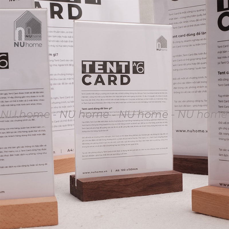 nuhome.vn | Menu mica đế gỗ - Tent card , stendee để bàn được thiết kế đơn giản mộc mạc và đẹp mắt