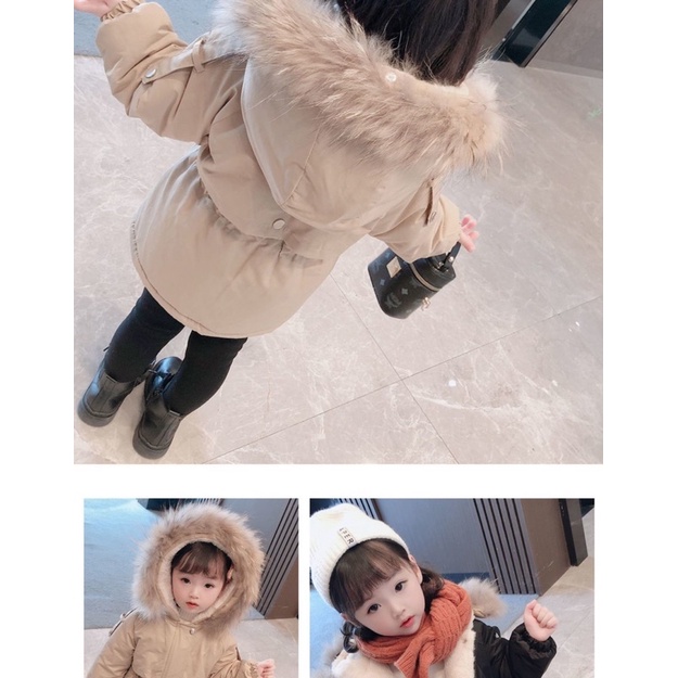 Áo khoác parka lót nỉ cho bé gái sẵn đen 130