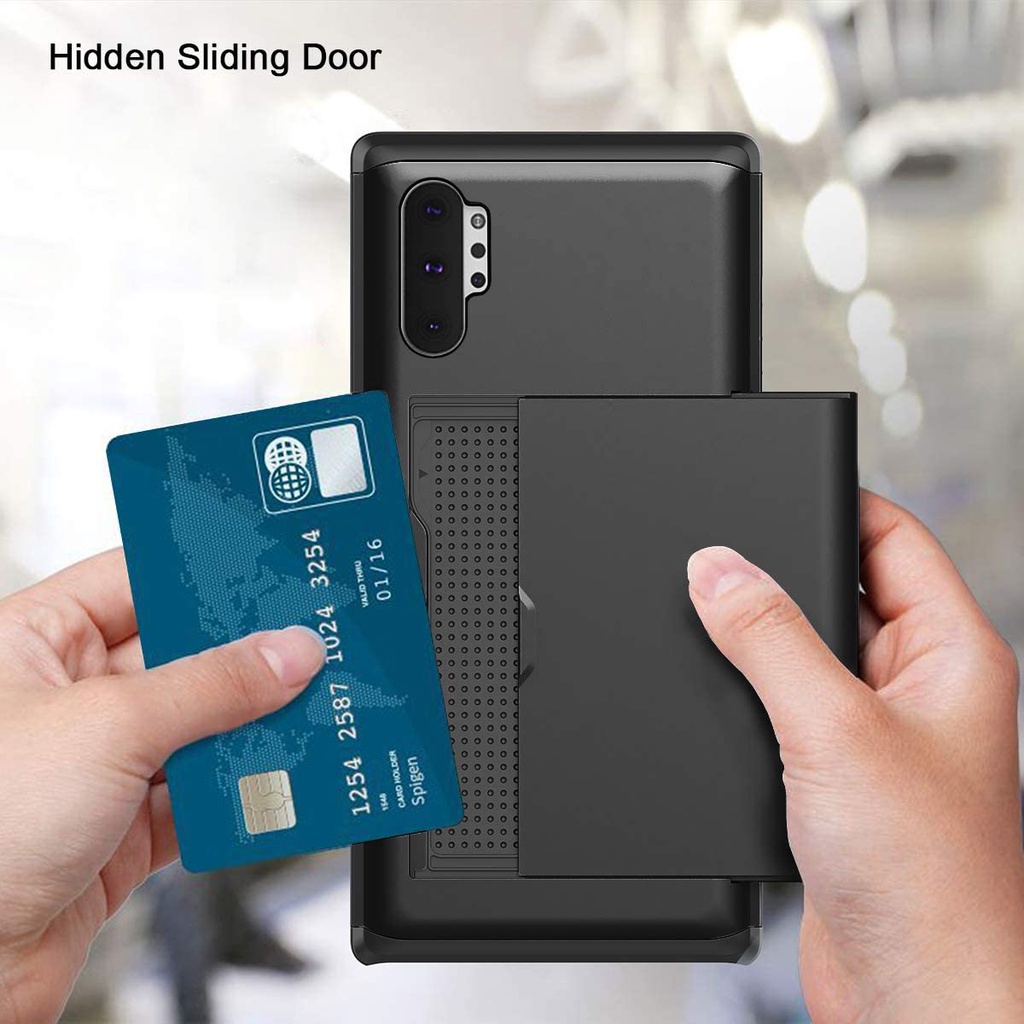 Ốp Điện Thoại Silicon Cứng Siêu Mỏng Chống Sốc Có Ngăn Đựng Thẻ Cho Samsung Galaxy Note 8 9 10 Plus