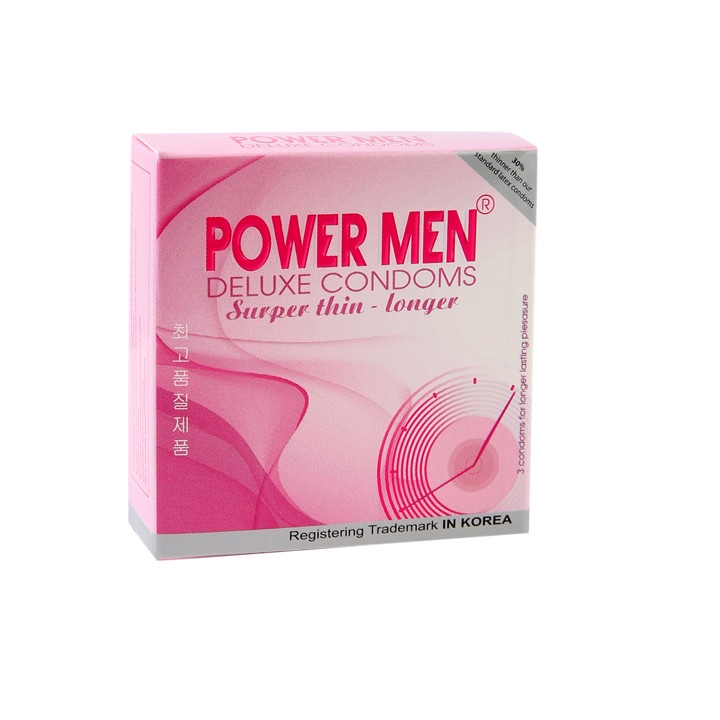 [Chính hãng] Bao cao su POWER MEN SUPER THIN LONGER siêu mỏng trơn nhiều gel  kéo dài thời gian (Hộp 12c, 3c)