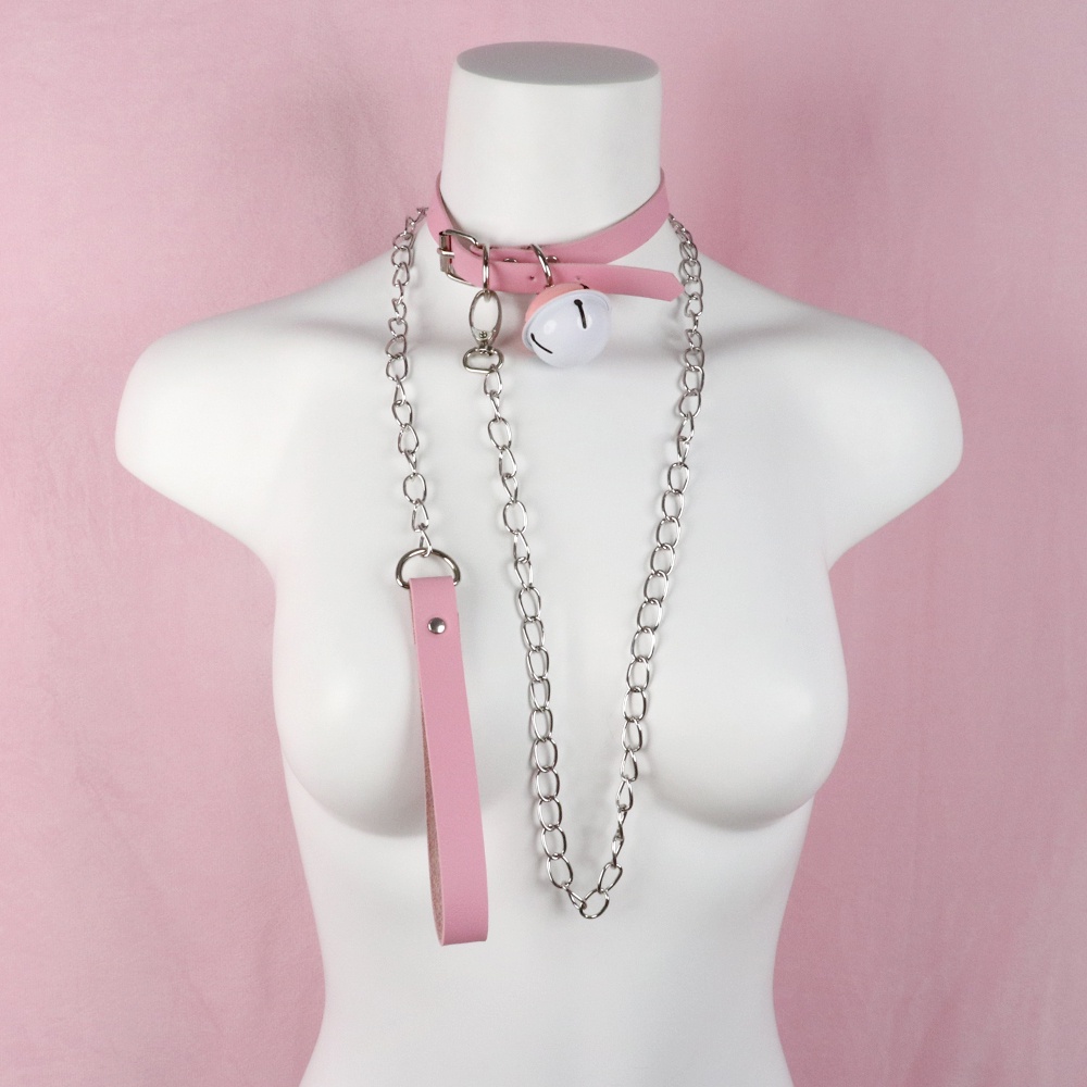 Vòng Cổ Choker Da PU Màu Hồng Đính Chuông Kim Loại Gợi Cảm Cho Nữ