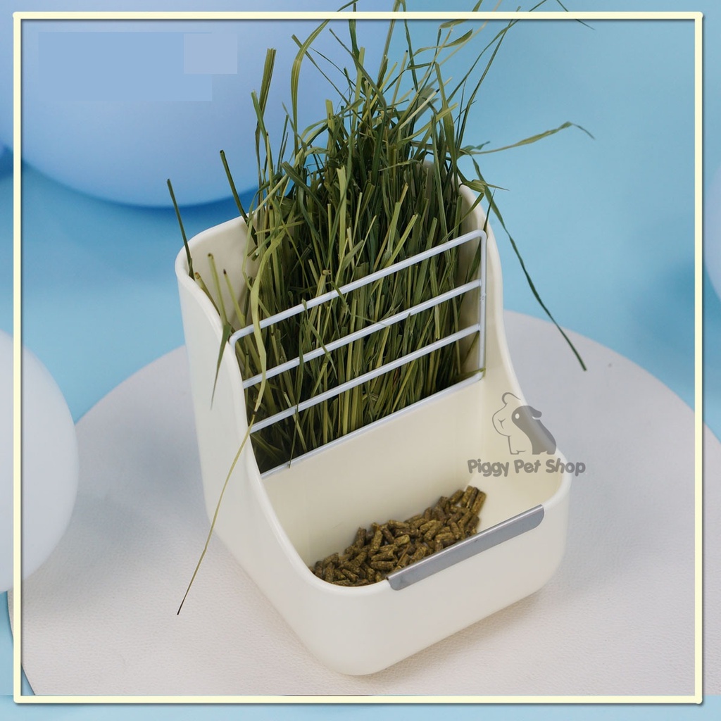 Máng cỏ đôi ngăn inox 2 trong 1 cho Guinea Pig (bọ ú, chuột lang), thỏ, Chinchilla