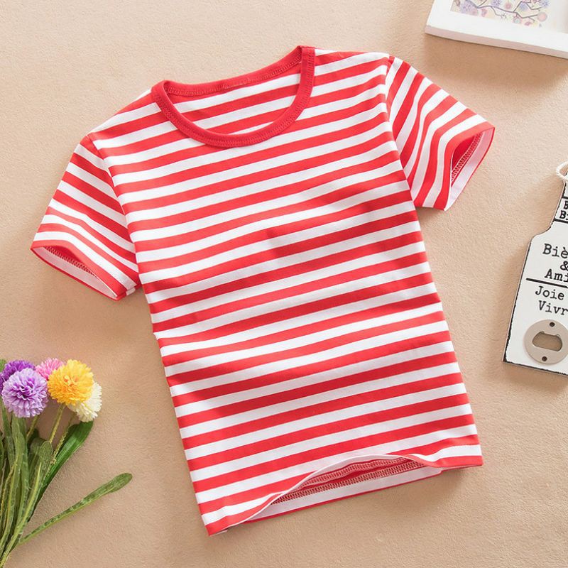 Áo Thun Cho Bé 100% Cotton Co Giãn 4 Chiều Siêu Mềm Mát, Áo Cộc Tay Trẻ Em Kẻ Ngang