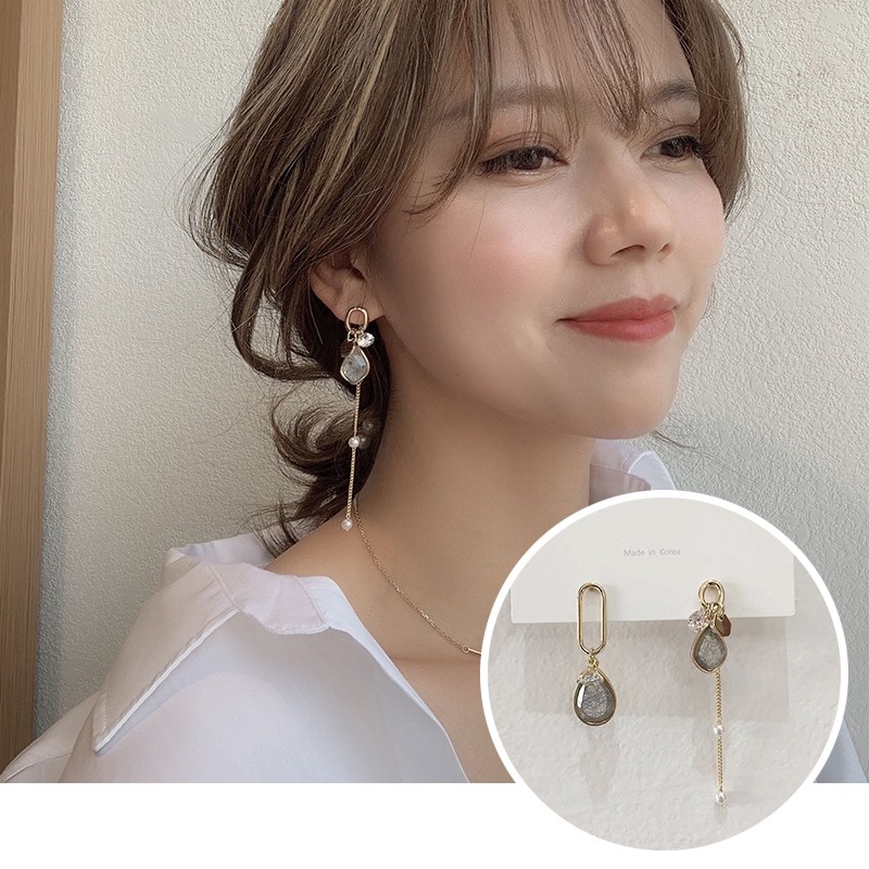Bông tai bạc 925 đính ngọc trai và đá pha lê đơn giản ngọt ngào phong cách Hàn Quốc cổ điển cho nữ