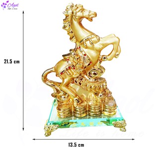 tượng Ngựa vàng phong thủy mã đáo thành công đế kính cao cấp