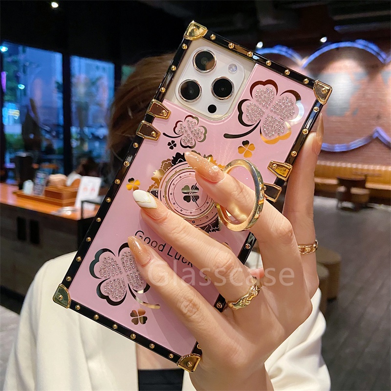 Ốp Điện Thoại Hình Cỏ Bốn Lá Đính Đá Có Giá Đỡ Cho Samsung Galaxy A13 A23 A33 A53 A73 A52 A52S S21 S20 FE 4G 5G
