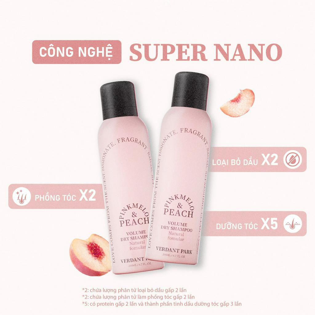 Xịt khô phồng tóc VERDANT PARK 200ml dầu gội khô kiềm dầu lâu bết mùi Đào Pinkmelo Peach Verdantpark VDPK01 VDPK03