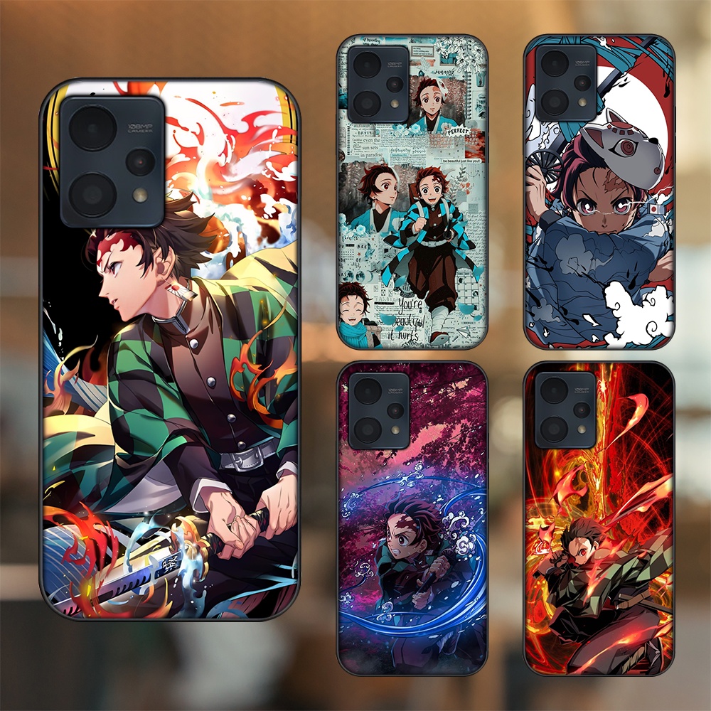 Ốp lưng Realme 9, 9 Pro, 9 Pro Plus viền đen in hình Tanjiro Kimetsu No Yaiba