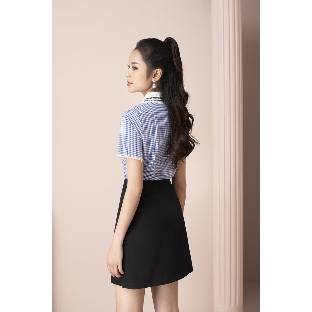 Chân Váy Mini Chữ A Đính Cúc Trước LUPERI Thiết Kế hai lớp lưng cao vải tuyết mưa LFCV5107