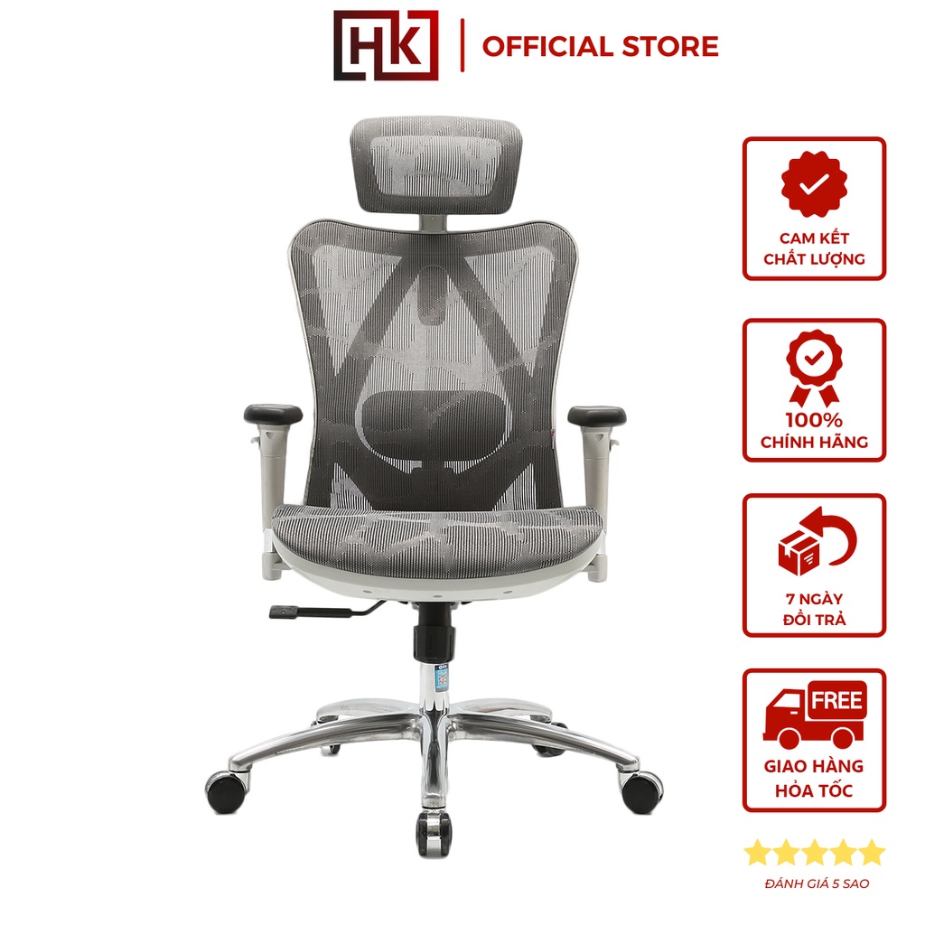 Ghế công thái học, ghế xoay văn phòng Sihoo M57 Full Grey - Lưới thoáng khí, bảo vệ cột sống - Bảo h