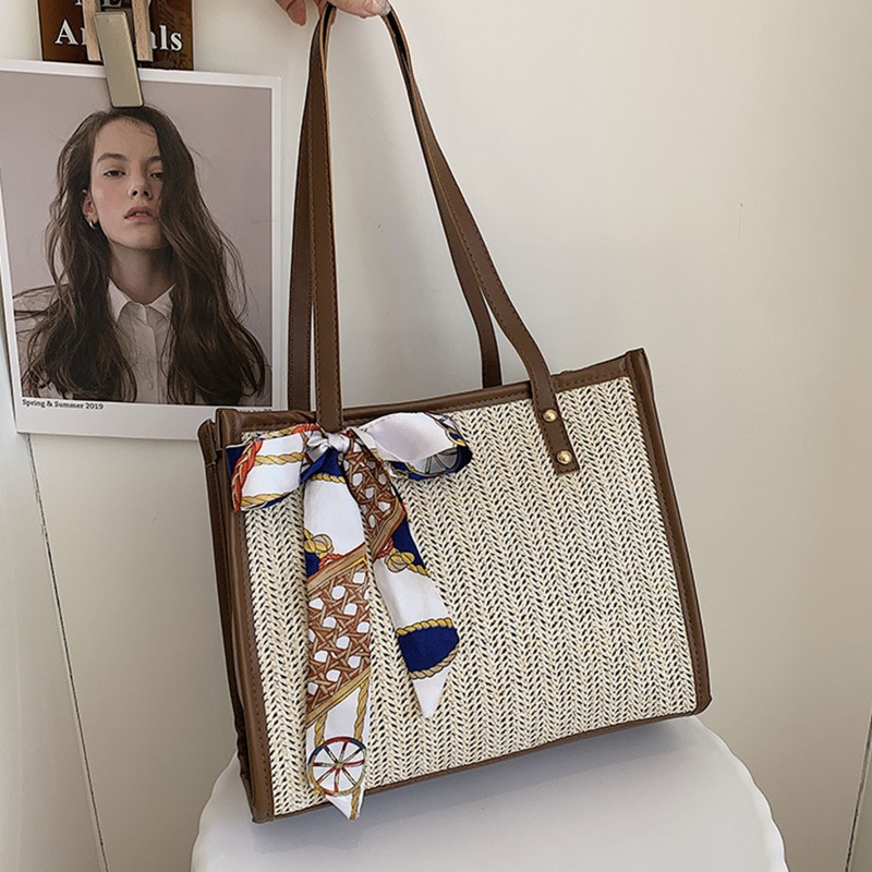 Túi Xách Đan Mây Phối Khăn Lụa Thời Trang Cho Nữ