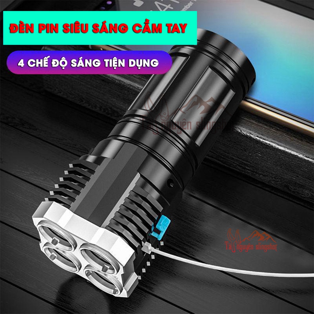 [P3] Đèn Pin Cầm Tay Chiếu Xa Siêu Sáng 4 Bóng 4 Chế Độ Sạc USB, Đèn Pin Led Siêu Sáng Cầm Tay Chắc Chắn 4 Chế Độ Sáng