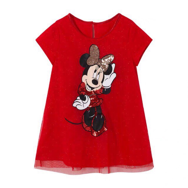 Đầm đỏ bé gái in hình chuột Mickey xuất xịn