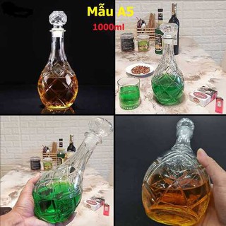 Chai Thủy Tinh Đựng Rượu 1000ML mẫu giọt nước hoa văn trái dứa - Vỏ Chai Rượu Đẹp (A5) #chaithuytinhdungruou