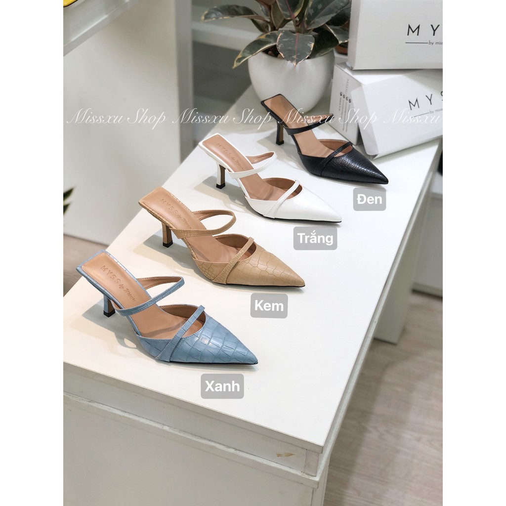 Giày guốc nữ mũi nhọn 6cm da vân caro thời trang MYSS - SU81