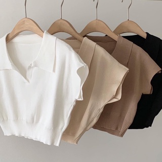 Áo crop len cổ V bo eo