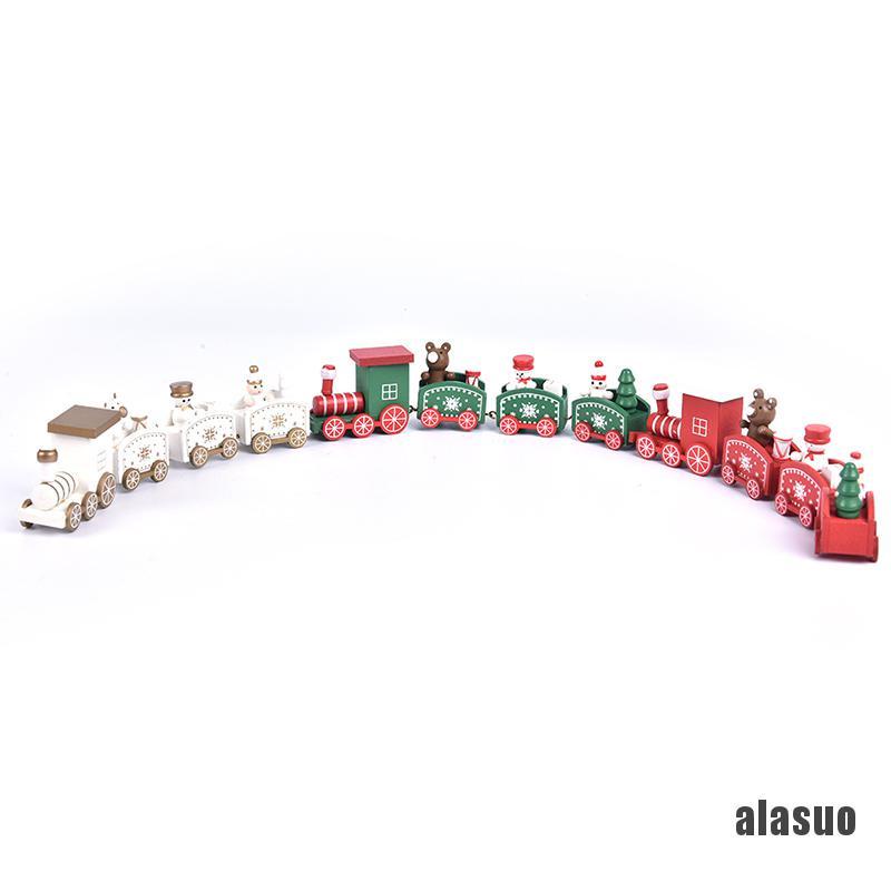 Mô hình tàu lửa bằng gỗ 4 khoang họa tiết giáng sinh trang trí nhà cửa