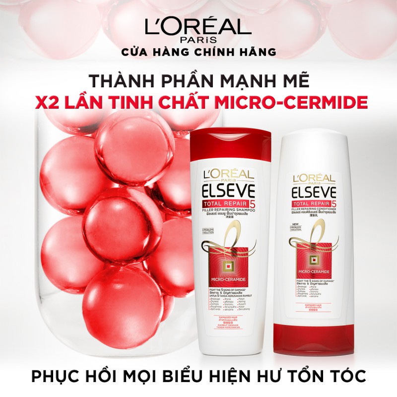 Bộ dầu gội 330ml, dầu xả 325ml phục hồi hư tồn L'Oreal Paris Elseve Total Repair 5 | BigBuy360 - bigbuy360.vn