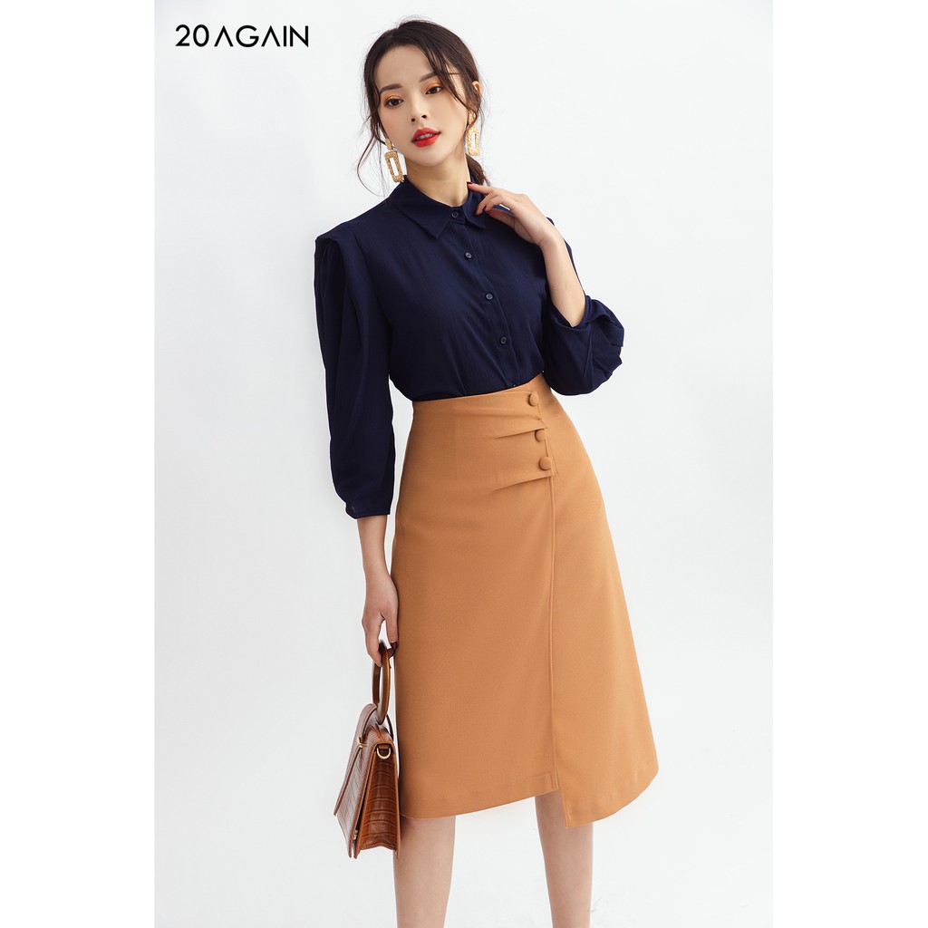 Chân váy midi vạt chồng 3 cúc - 20AGAIN - JDA0943 | BigBuy360 - bigbuy360.vn