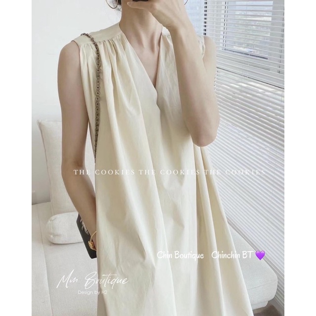 VNU399 - VÁY SUÔNG CỔ V SÁT NÁCH DÚM VAI