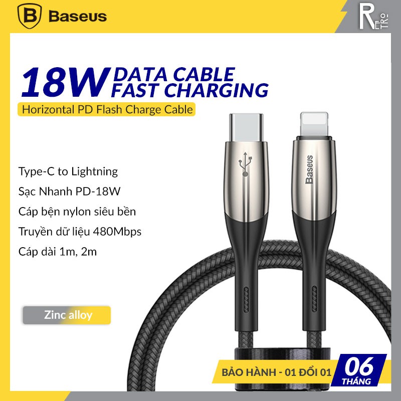 Cáp Sạc Nhanh Baseus Horizontal Type-C To Lightning PD Flash Charge Data Cable 18W Dùng Cho iPhone 11 Pro, iPad Pro