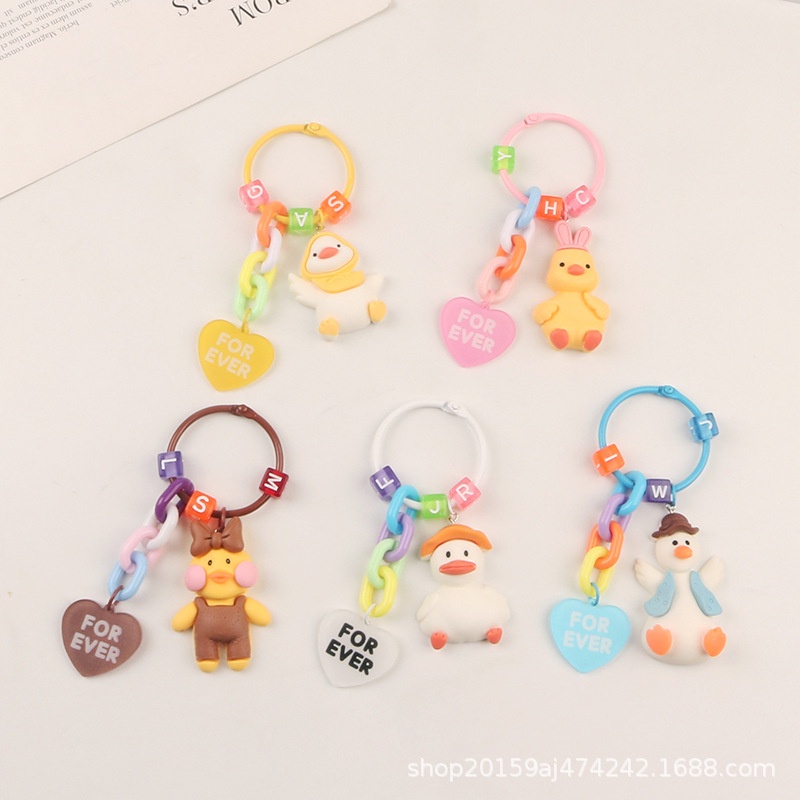 Móc Chìa Khóa Xe Hơi Hình Vịt Vàng / Vịt / Thỏ Đội Mũ Dễ Thương Sáng Tạo