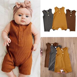 Jumpsuit cotton sát nách màu trơn cho bé 0-18 tháng tuổi