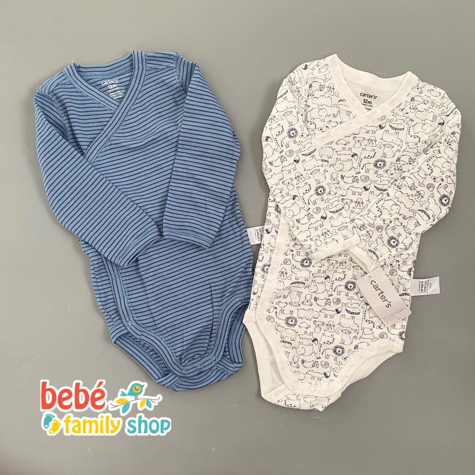 Body chip tay dài cài chéo Carter cho bé trai, bé gái họa tiết đơn giản đủ size 0-24M - TDBT TDBG